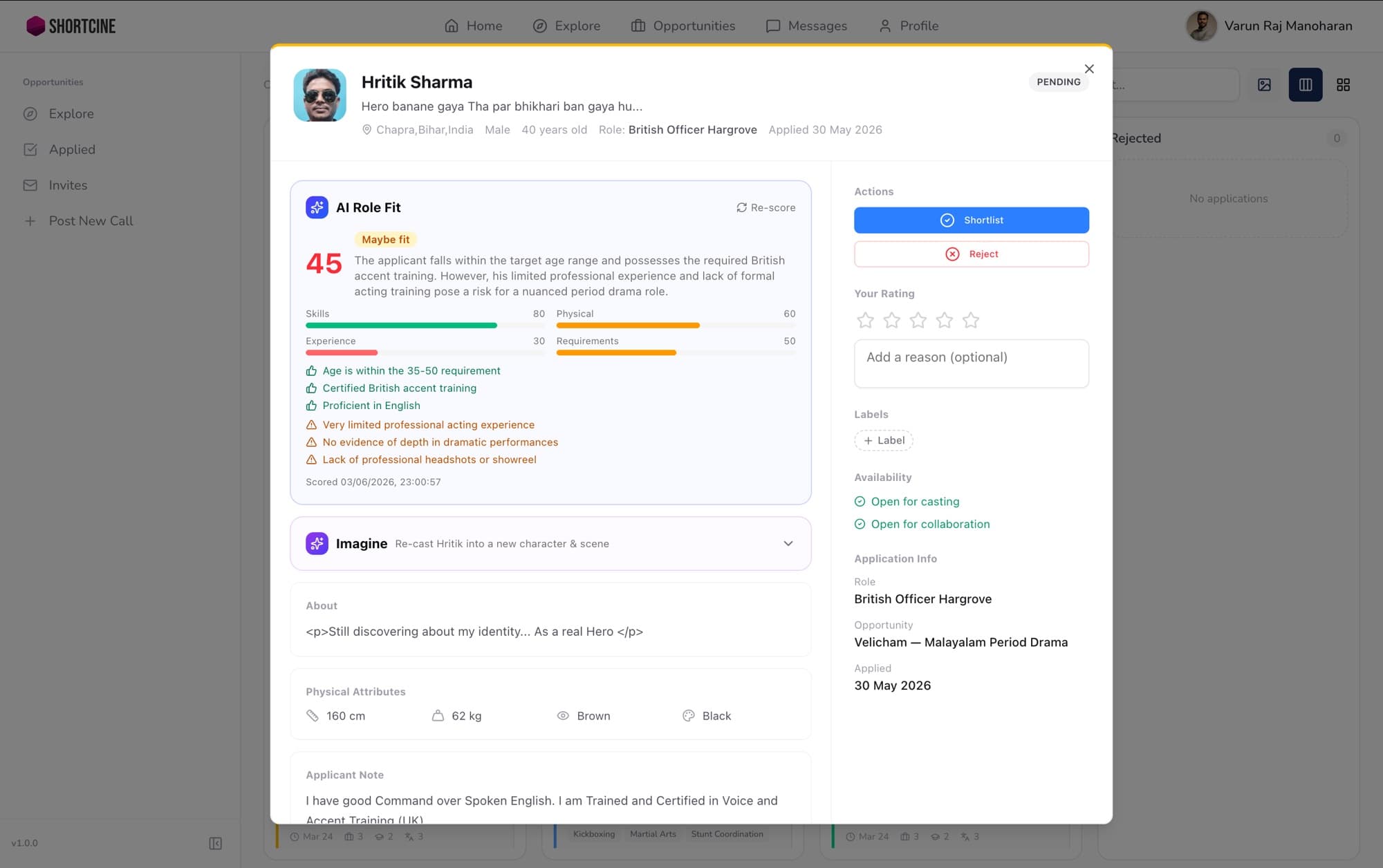 AI role-fit score on an applicant